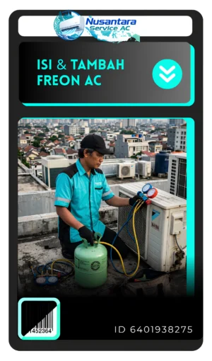 Proses Pengisian Freon AC untuk memperbaiki aliran udara oleh teknisi AC Nusantara Service AC