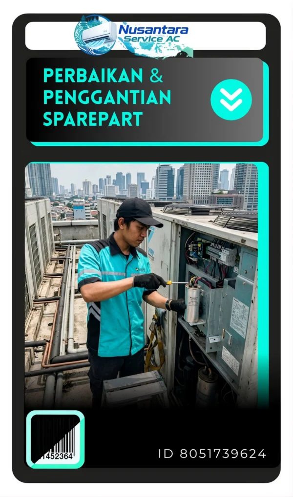 Teknisi Nsantara service ac sedang mengganti sperpart AC di area Depok