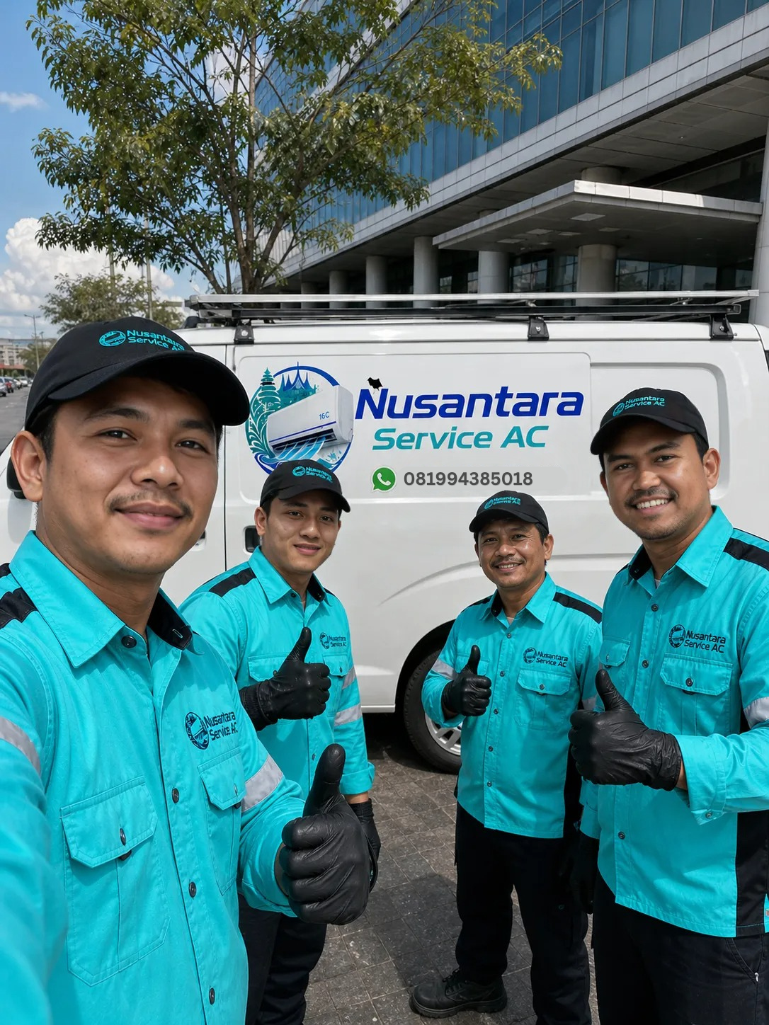 teknisi-nusantara-service-ac-sedang-berselfie-bersama-di-tangerang